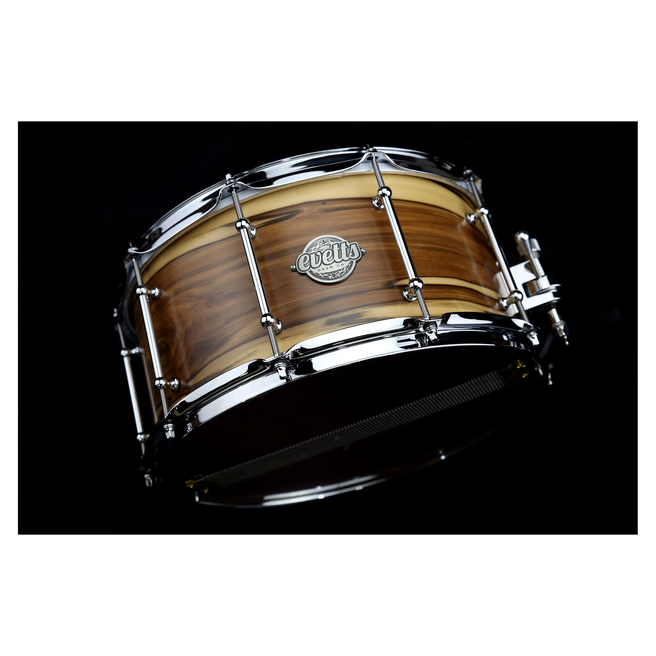 Evetts 14 x7 inch Jarrah Ply Snare Drum in Smooth Satin - Blackheart Sassafras - Image 2