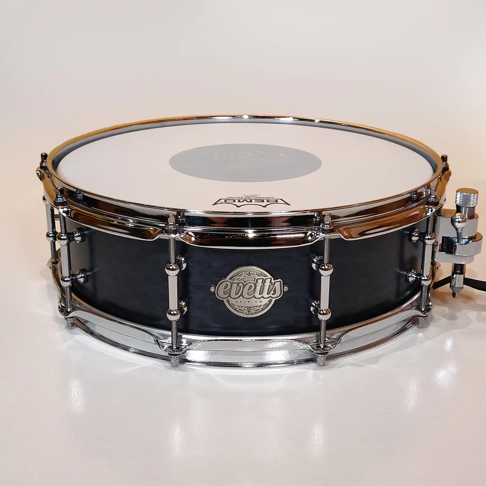 Evetts 14x4.5 inch Jarrah Snare Drum in Smooth Satin Blue Birdseye Veneer
