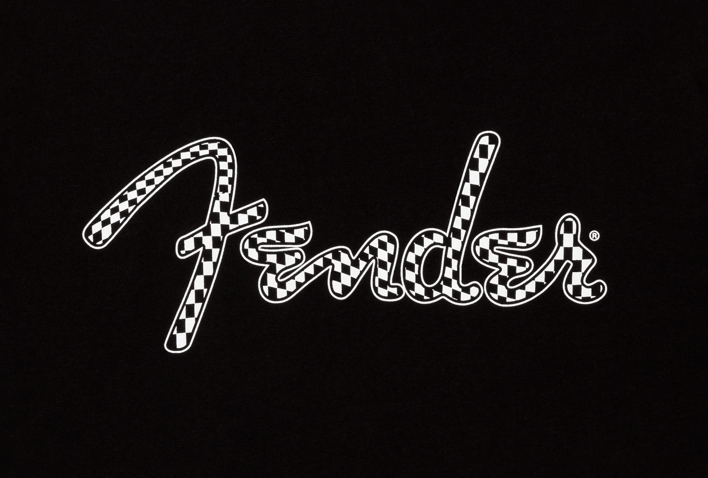 Fender Spaghetti Logo Wavy Checker T-Shirt - B&W Checker (L) - Image 2
