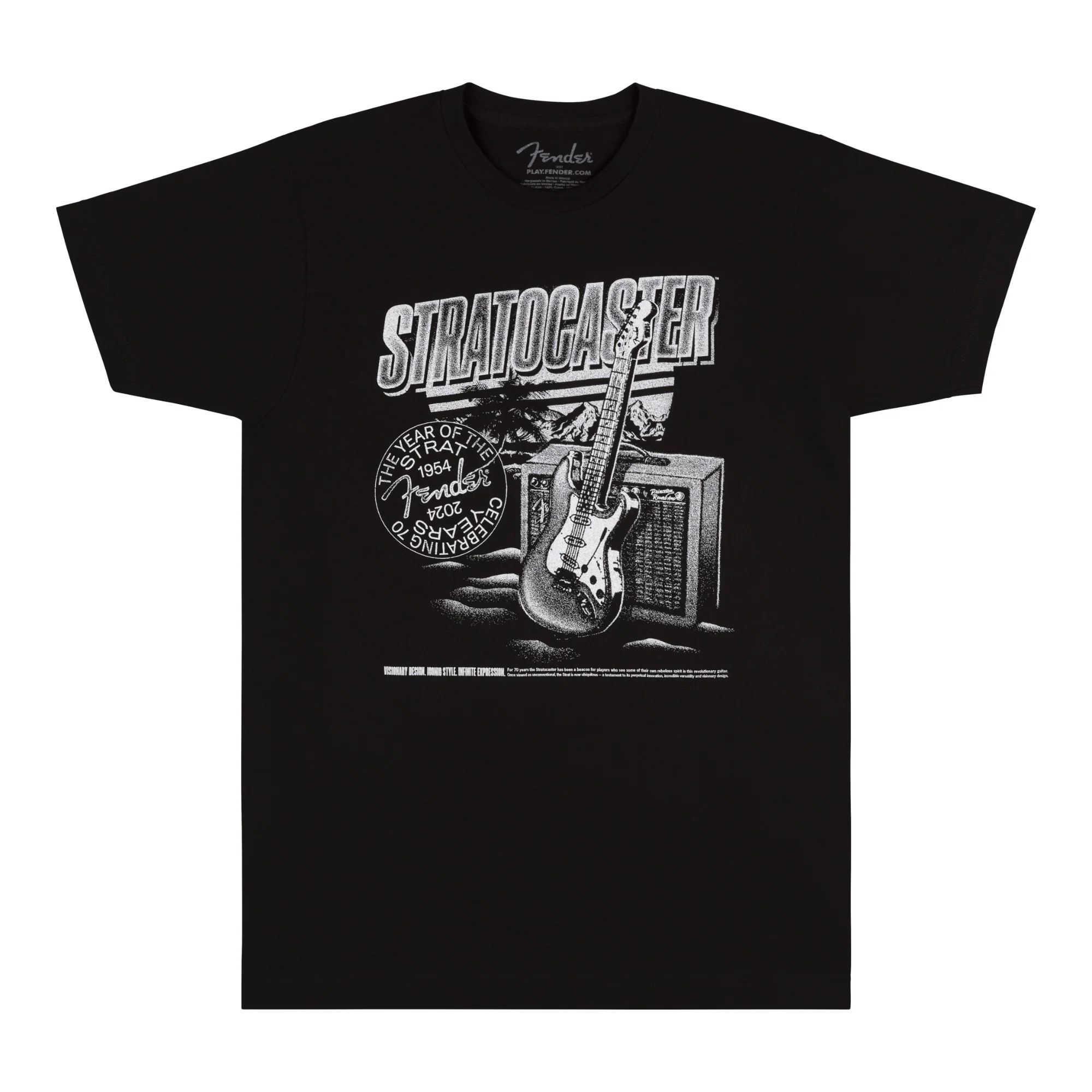 Fender Stratocaster 70th Anniversary T-Shirt - Black (S)