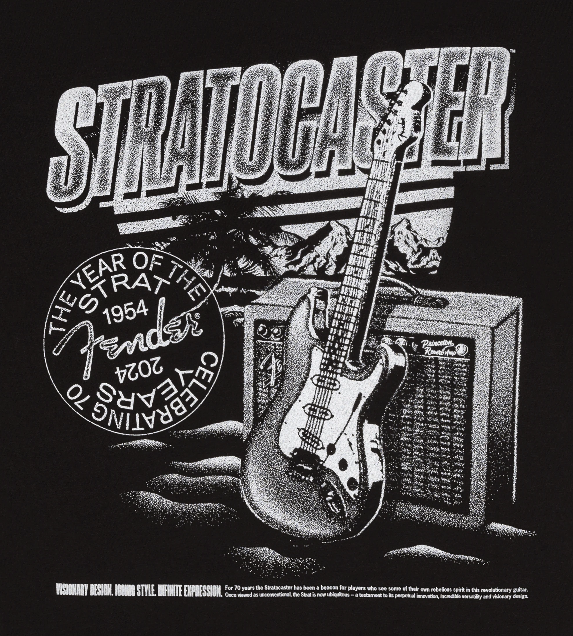 Fender Stratocaster 70th Anniversary T-Shirt - Black (L) - Image 6