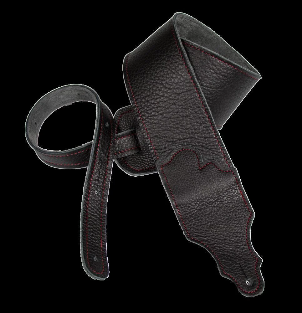Franklin 2.5 Inch Black Leather with Red Stitching Guitar Strap