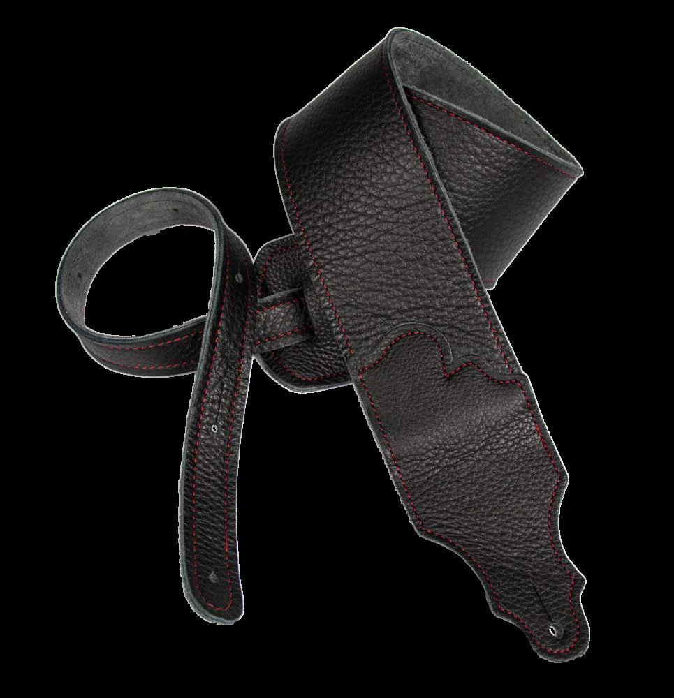 Franklin 2.5 Inch Black Leather with Red Stitching Guitar Strap - Image 2