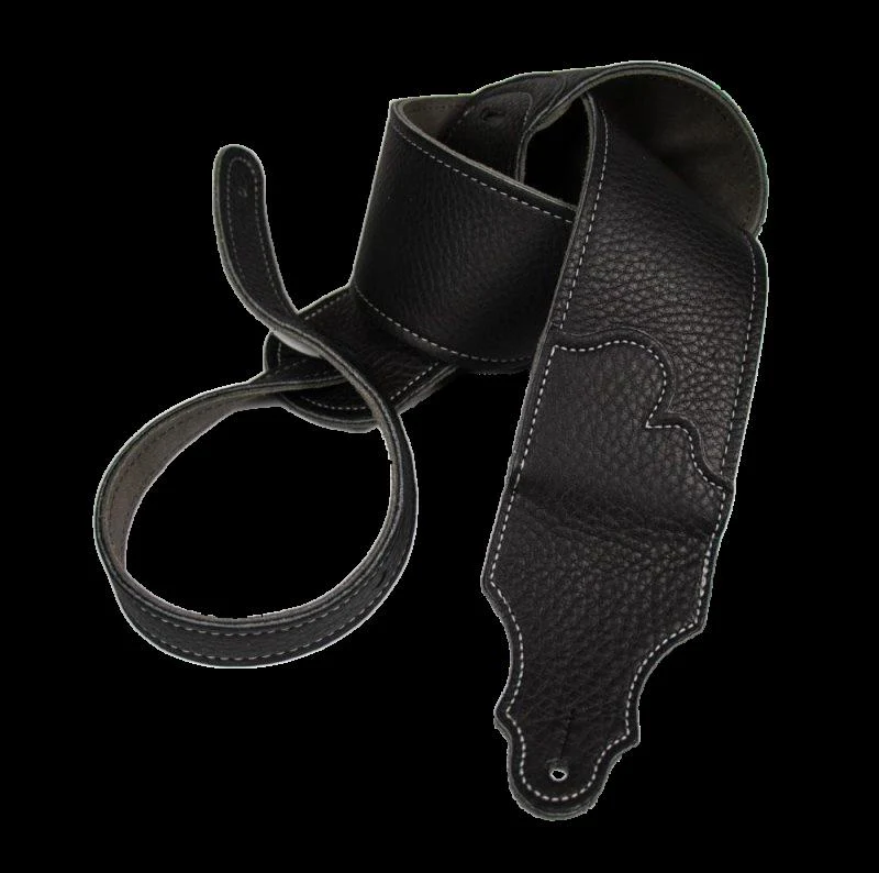 Franklin 2.5 Inch Black Leather with Silver Stitching Guitar Strap - Image 2