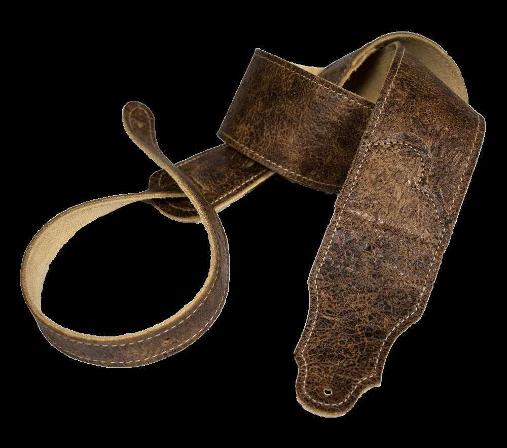 Franklin 2.5 Inch Chocolate Distressed Leather with Natural Stitching Guitar Strap - Image 2