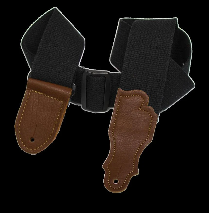 Franklin 2 Inch Black Cotton with Caramel End Tab Guitar Strap - Image 2