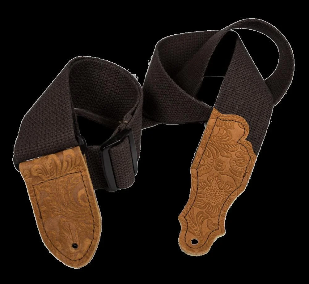 Franklin 2 Inch Natural Cotton with Chocolate Embossed Suede End Tab Guitar Strap