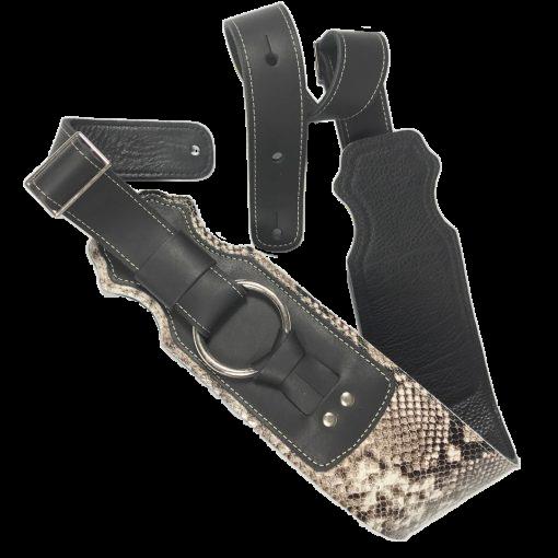 Franklin 3.5 Snake Skin on Black Leather with Chrome Ring Guitar Strap - Image 2