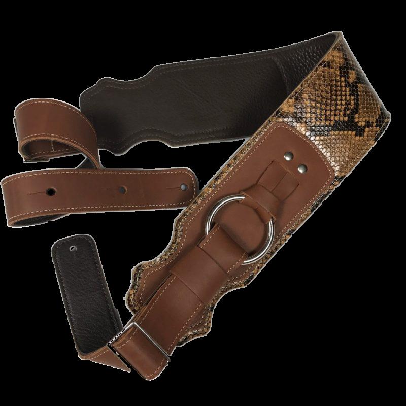 Franklin 3.5 Snake Skin on Cognac Leather with Chrome Ring Guitar Strap - Image 2