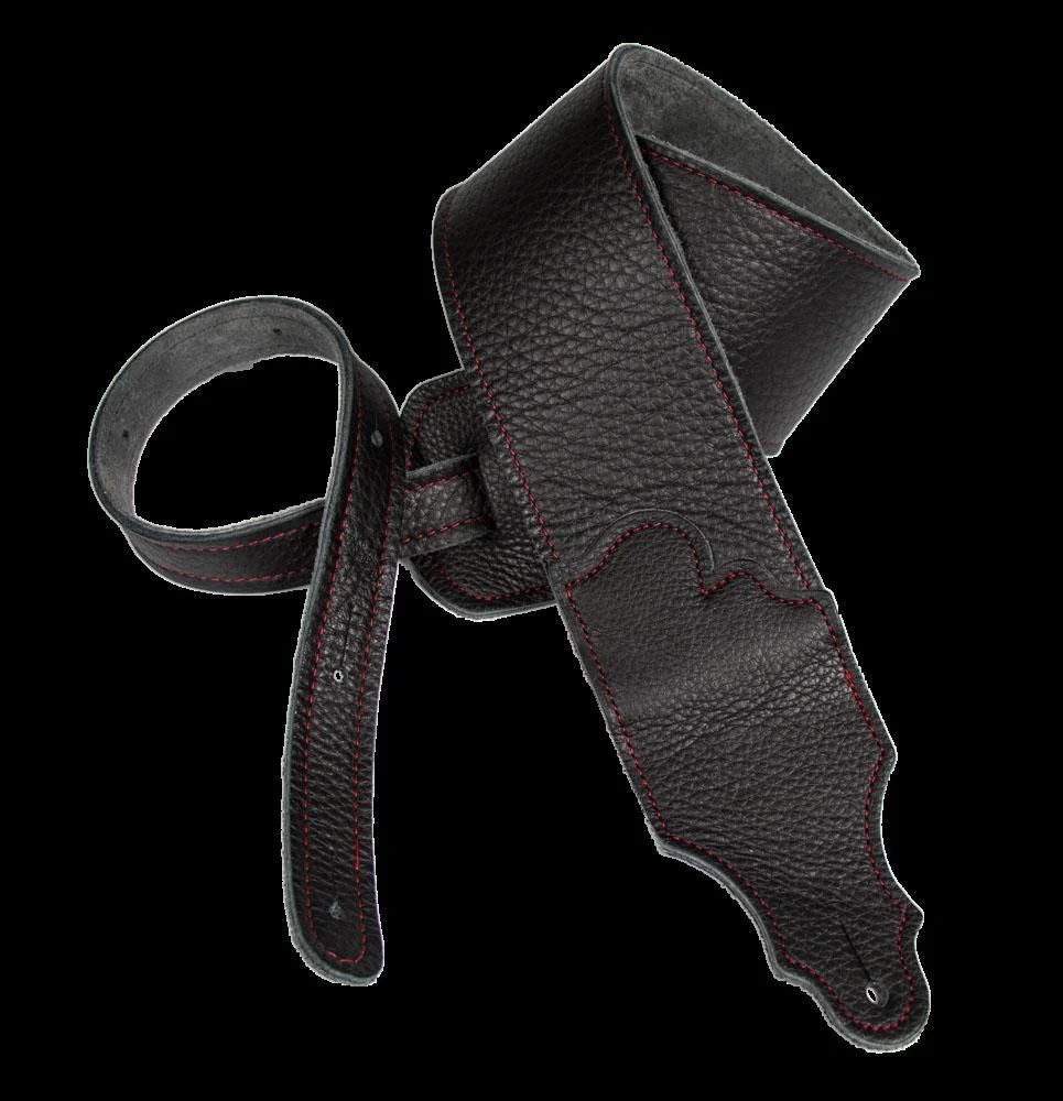 Franklin 3 Inch Black Leather with Red Stitching Guitar Strap
