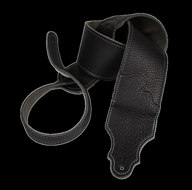 Franklin 3 Inch Black Leather with Silver Stitching Guitar Strap