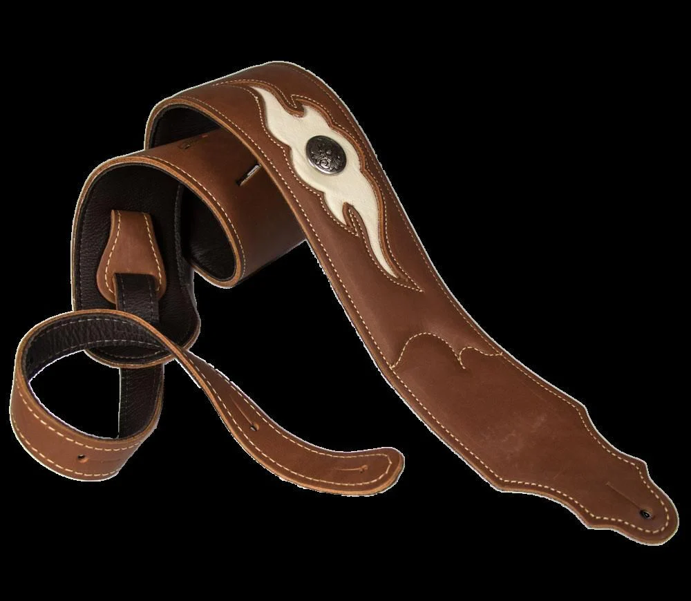 Franklin 3 Inch Padded Cognac Leather with Cream Insert Concho Guitar Strap