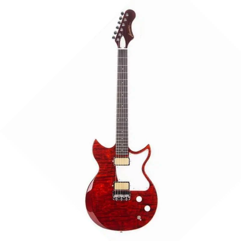Harmony Standard Series Rebel Electric Guitar with Flame Maple Top in Transparent Red - Image 2