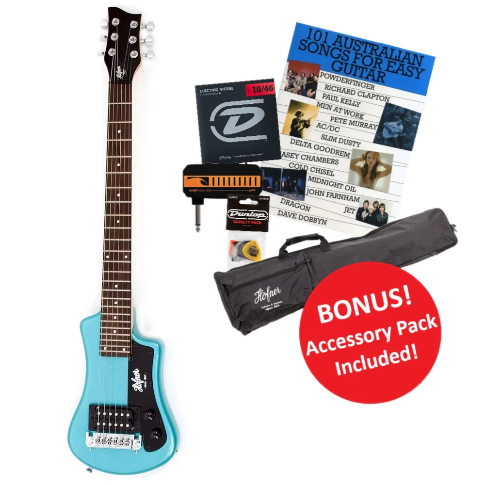 Hofner Shorty Compact Travel Electric Guitar with Accessory Pack - Blue