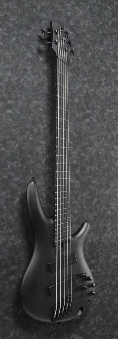 Ibanez SRMS625EX Iron Label 5-String Electric Bass Guitar in Black Flat - Image 3