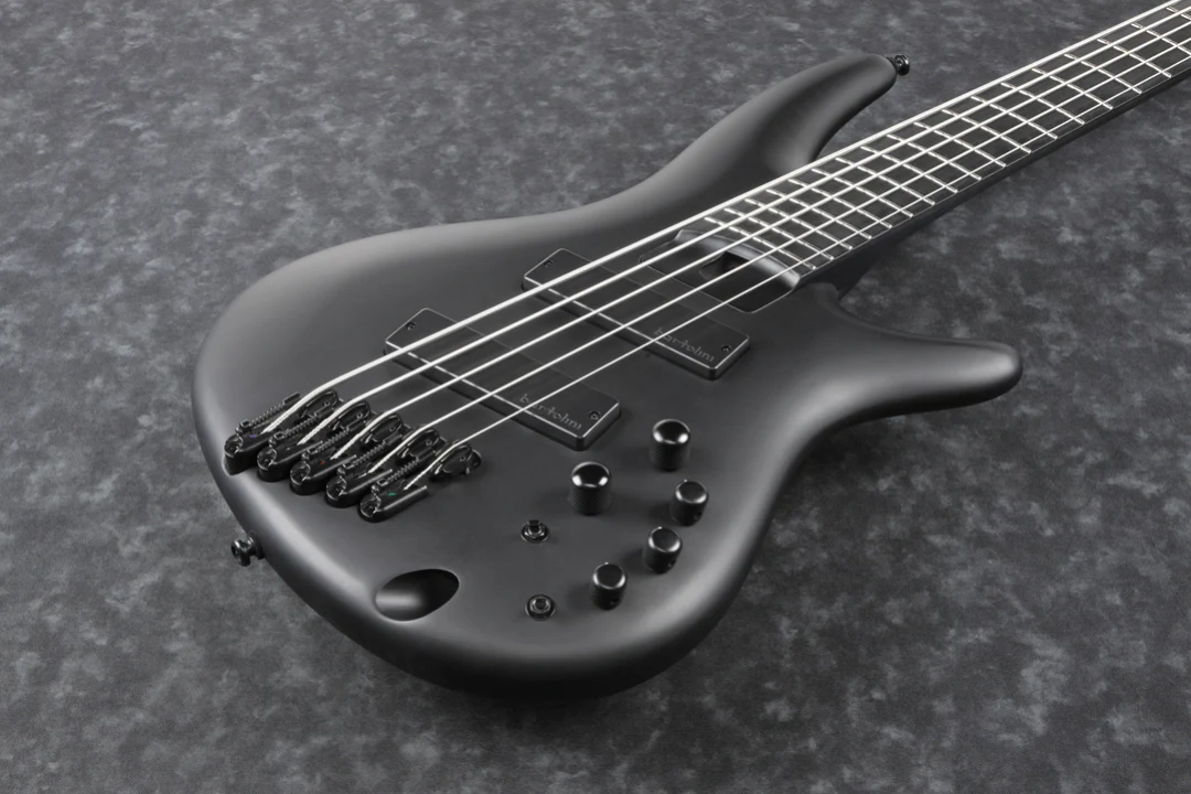 Ibanez SRMS625EX Iron Label 5-String Electric Bass Guitar in Black Flat - Image 4