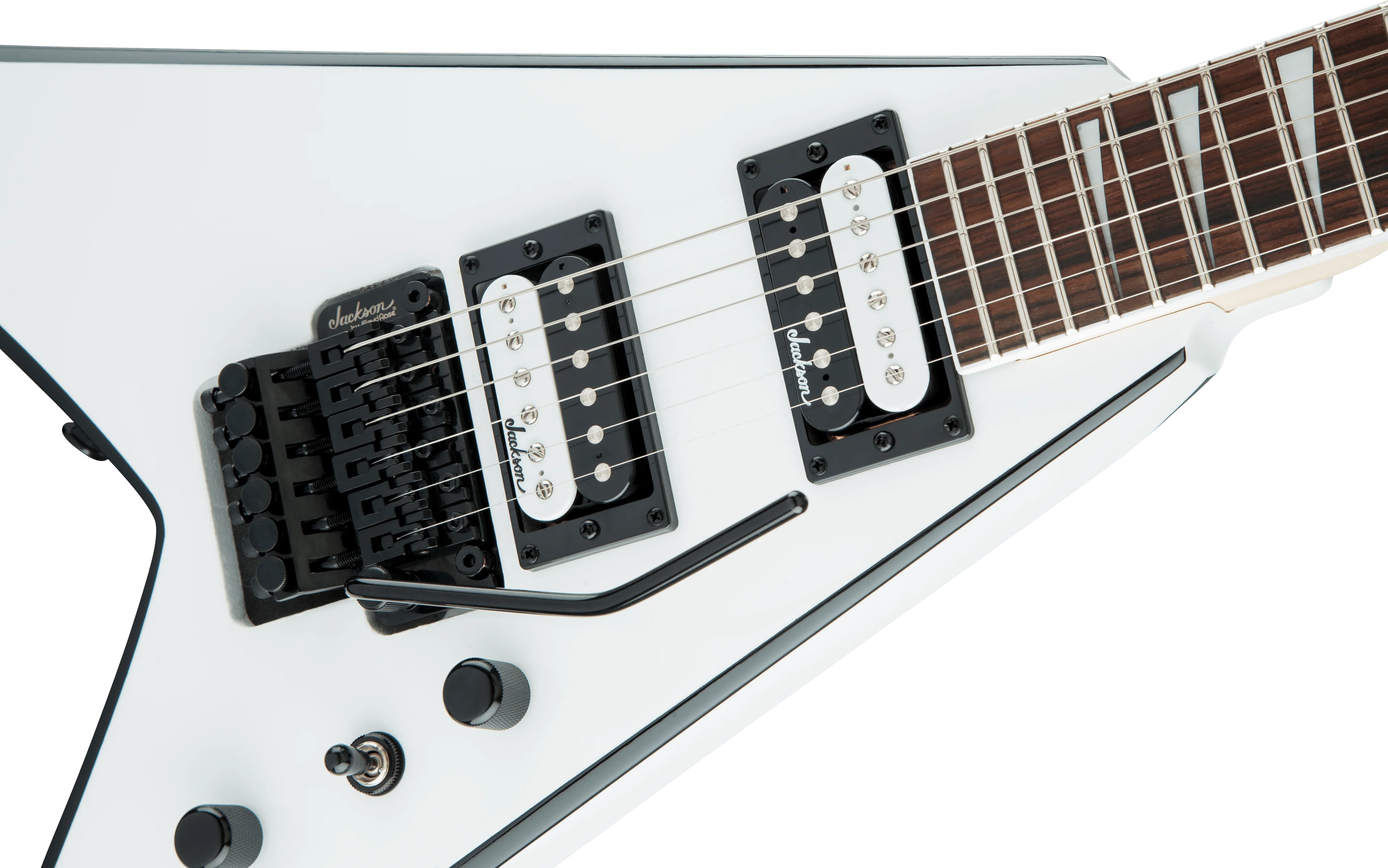 Jackson JS Series King V JS32 Electric Guitar with Amaranth Fingerboard in White with Black Bevels - Image 3