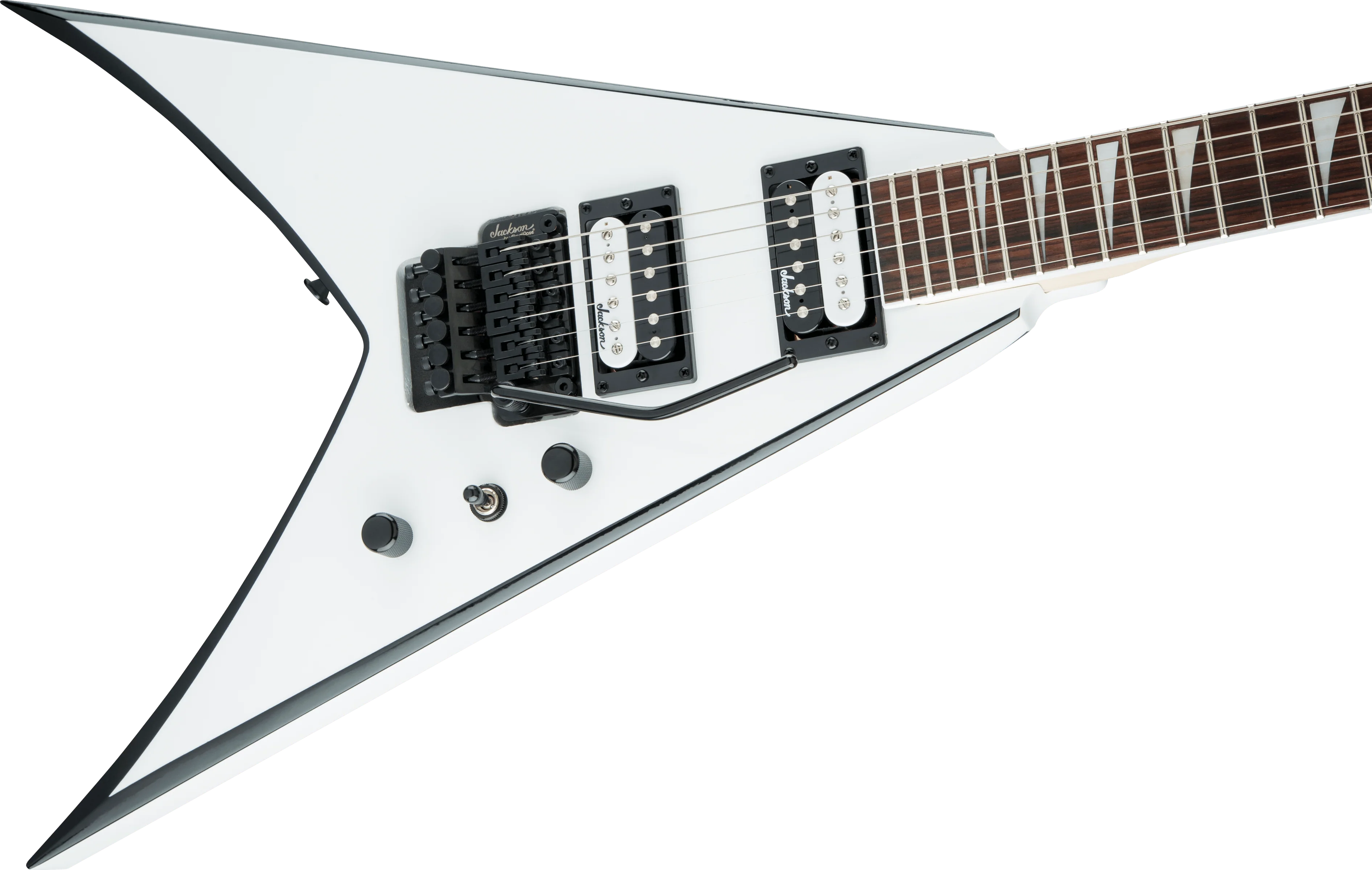 Jackson JS Series King V JS32 Electric Guitar with Amaranth Fingerboard in White with Black Bevels - Image 4