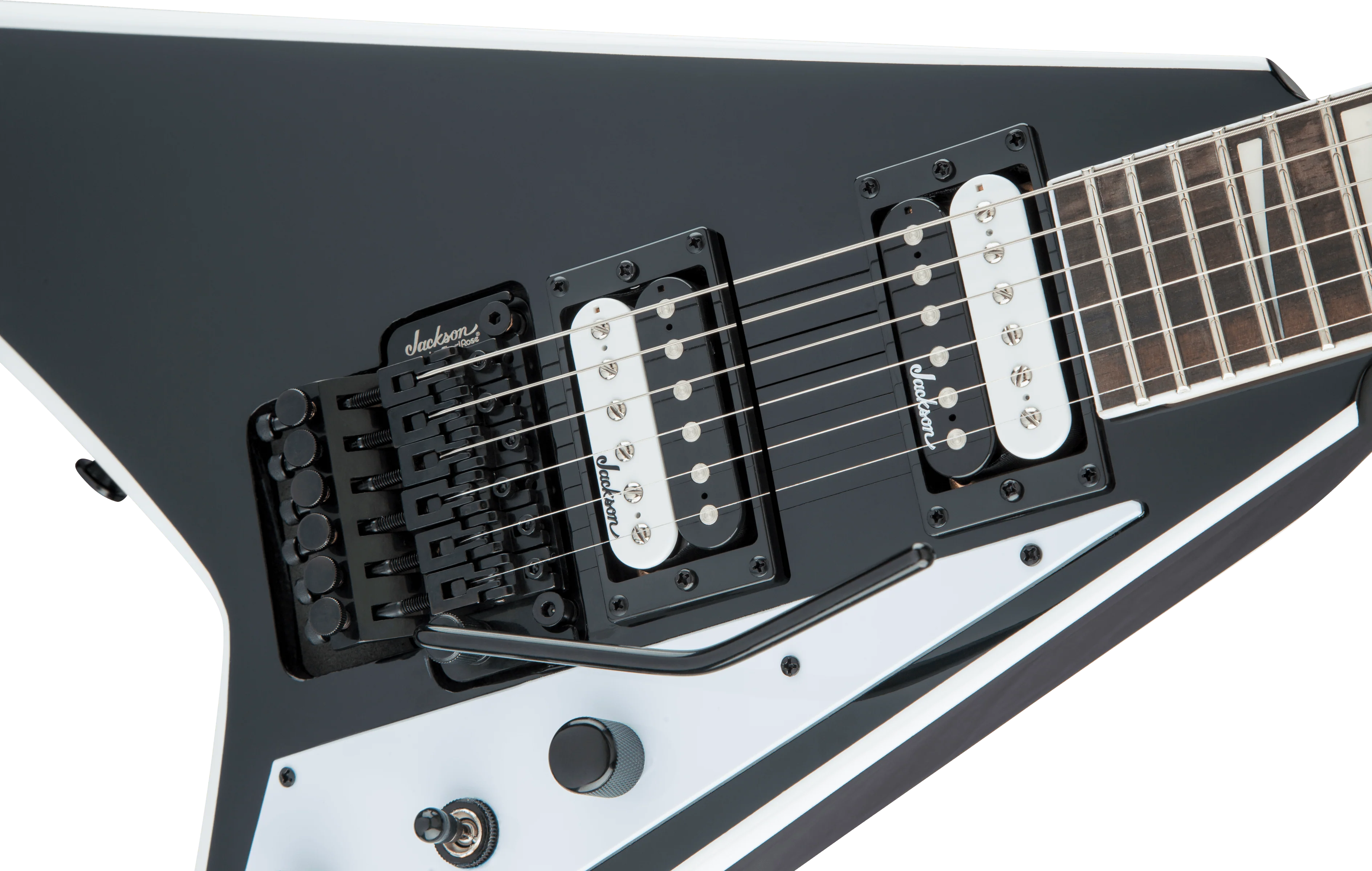 Jackson JS Series Rhoads JS32 Electric Guitar with Amaranth Fingerboard in Black with White Bevels - Image 4