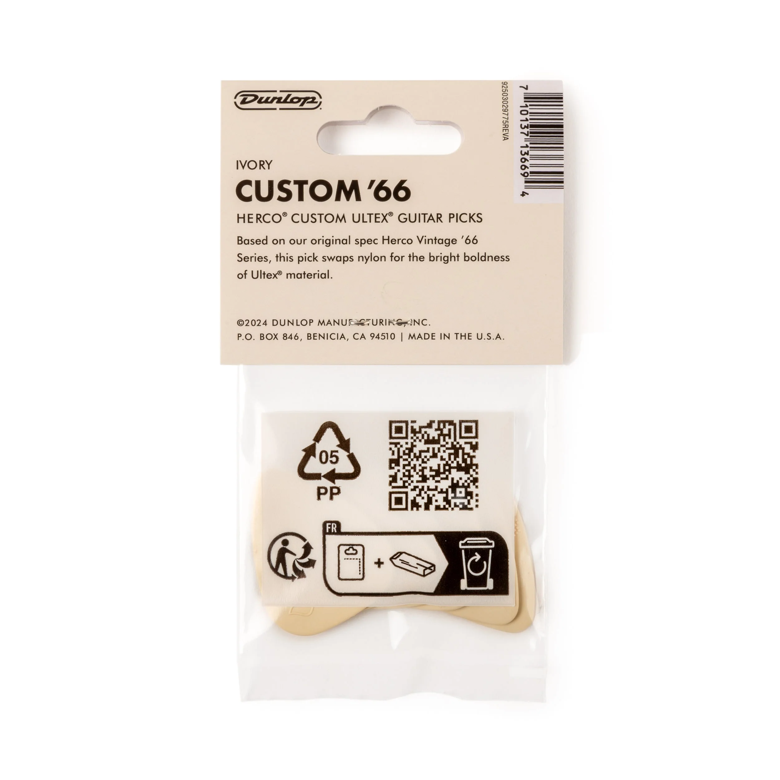 Jim Dunlop Herco JPHEU66 Custom 66 Guitar Picks Players Pack - Cream - Image 2