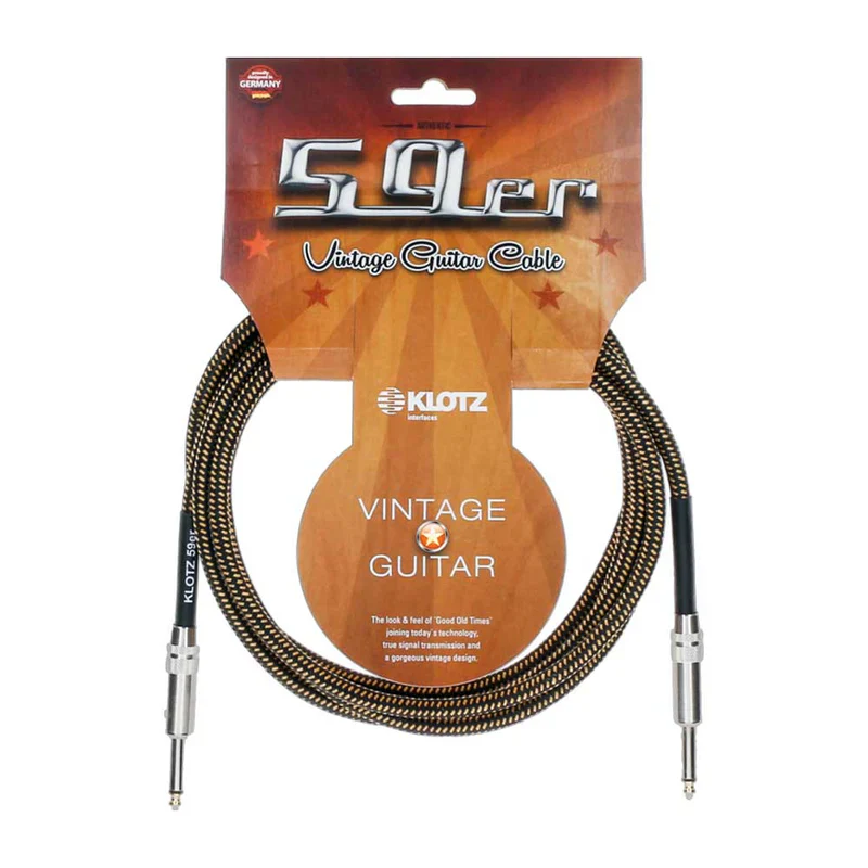 Klotz 59'er Vintage Guitar Cable 6m Tweed/Gold Tip - Straight