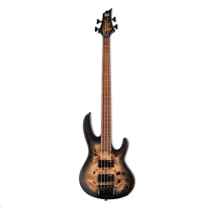 LTD D-4 Bass Guitar Burled Poplar Black Natural Burst Satin - Image 2