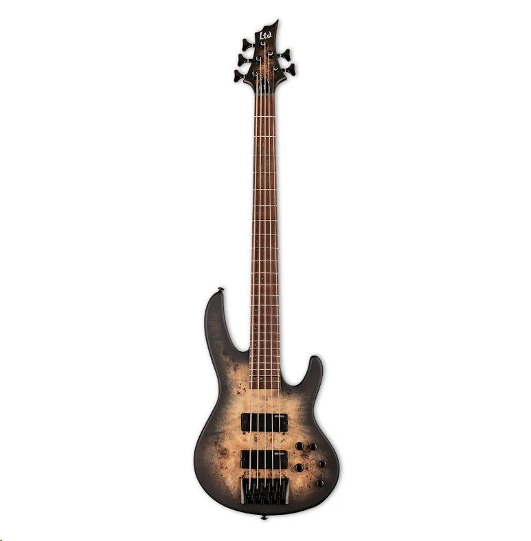 LTD D-5 5-String Bass Guitar Burled Poplar Black Natural Burst Satin - Image 2