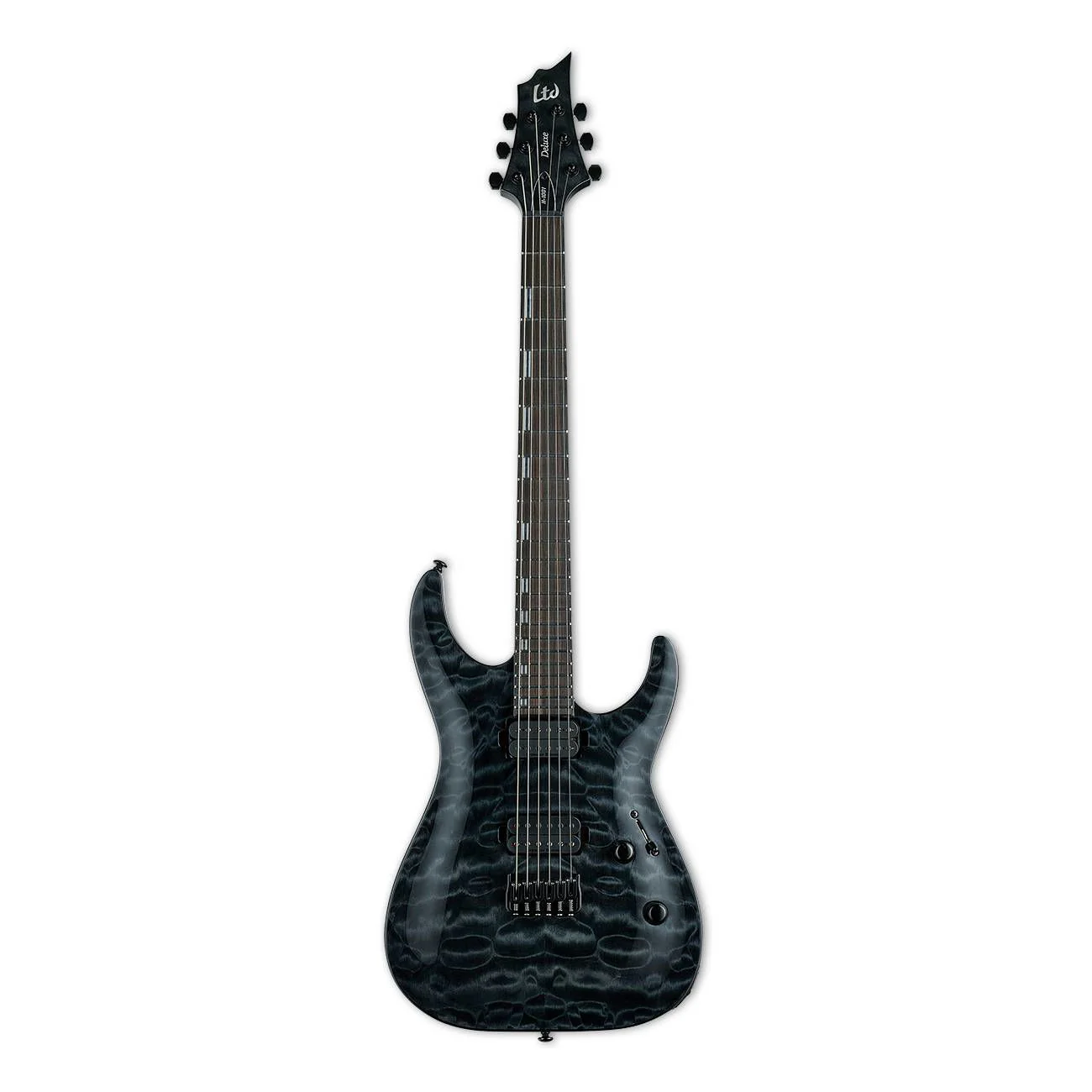 LTD H-1001 Quilted Maple Top Electric Guitar in See Thru Black - Image 3