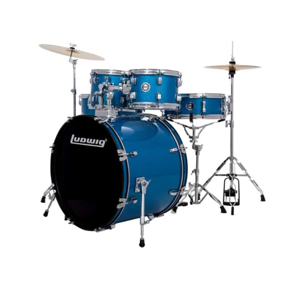 Ludwig Accent Drive 22/10/12/16+14S 5 Piece Drum Kit with Hardware & Cymbals - Blue Sparkle - Image 4