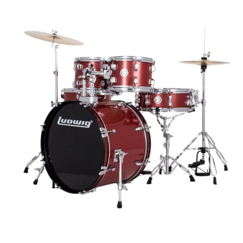 Ludwig Accent Drive 22/10/12/16+14S 5 Piece Drum Kit with Hardware & Cymbals - Red Sparkle - Image 4