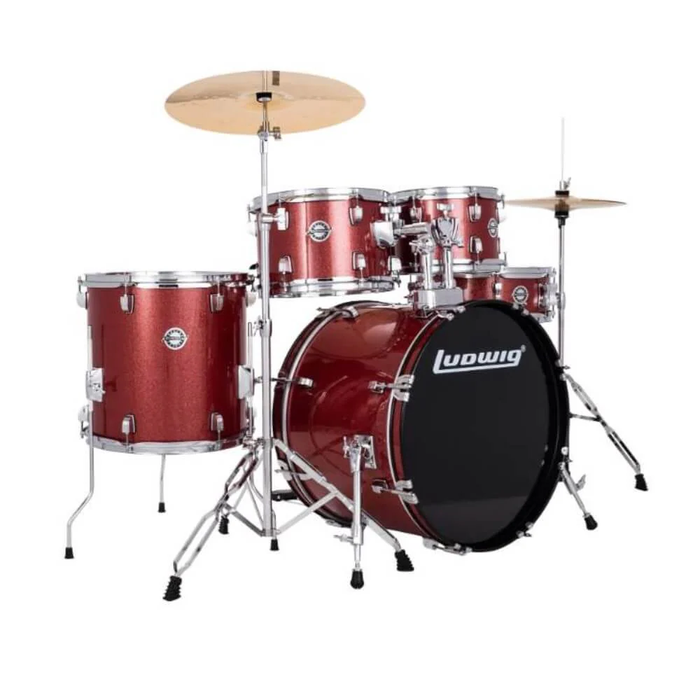 Ludwig Accent Fuse 20/10/12/14+14S 5Pce Drum Kit with Hardware & Cymbals - Red Sparkle - Image 3
