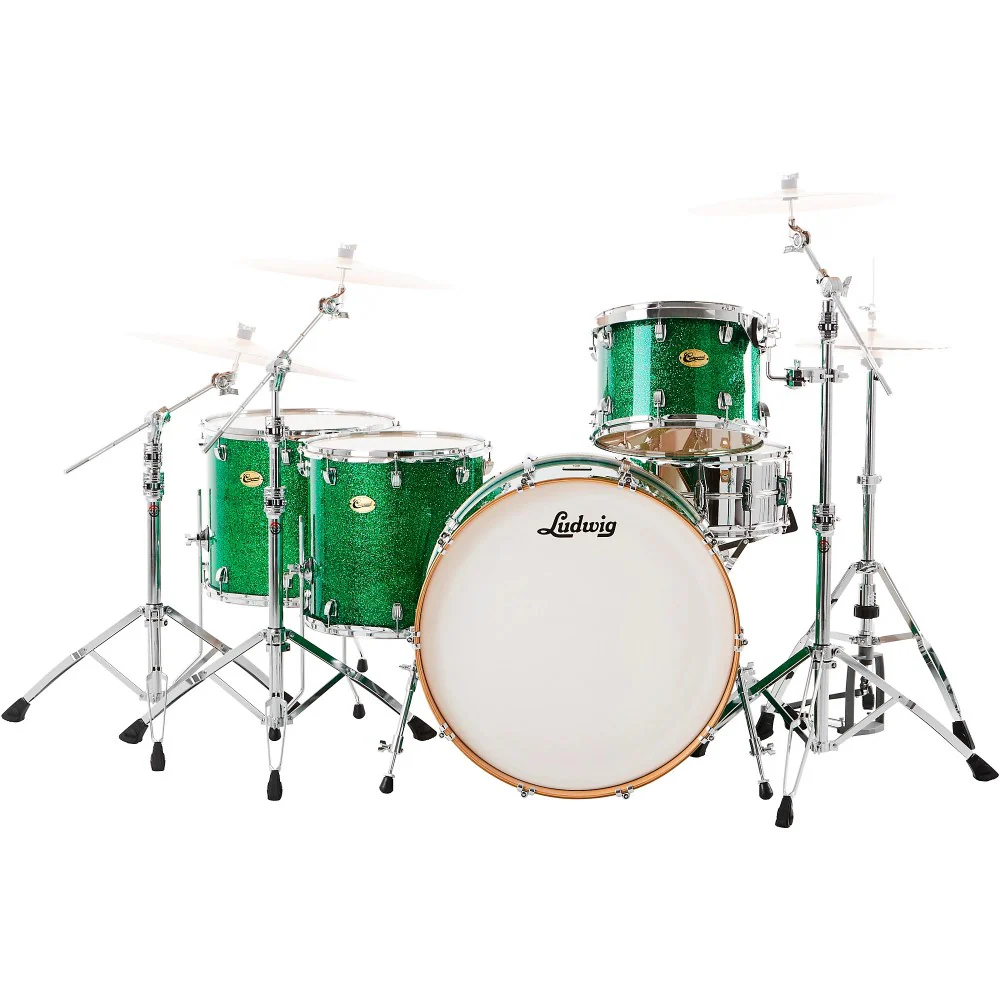 Ludwig Continental Plus Zep 26/14/16/18+14S 5pc Drum Shell Pack - Green Sparkle - Image 2