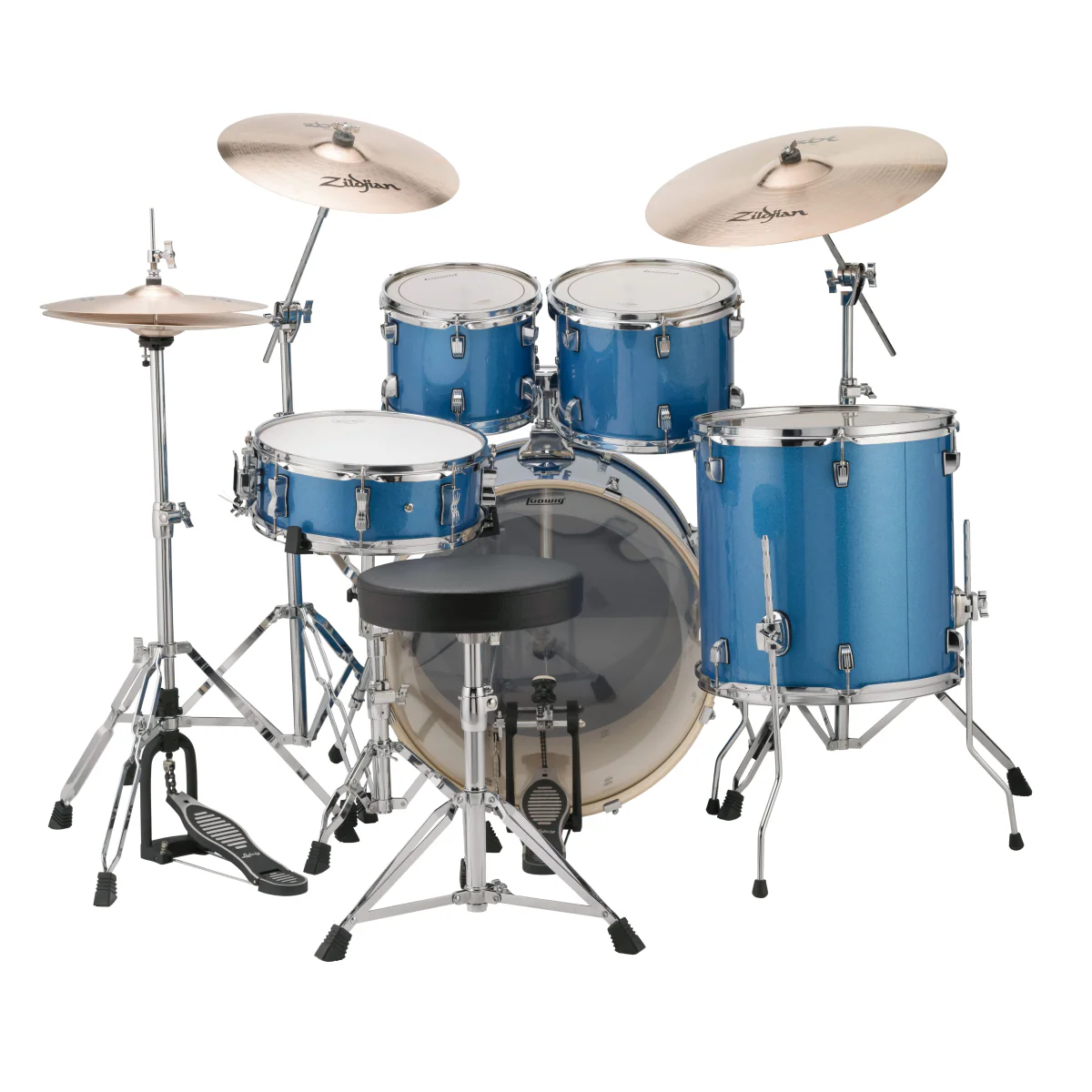 Ludwig Evolution Element 5 Piece Drumkit with Hardware - Blue Sparkle - Image 3