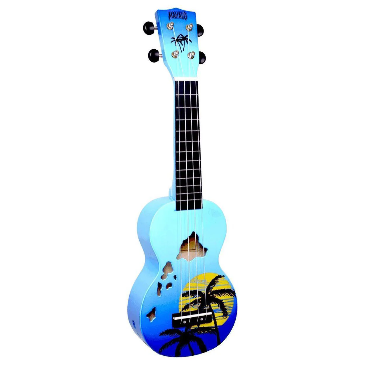 Mahalo Designer Hawaian Palm Tree Ukulele Blue Burst - Image 14