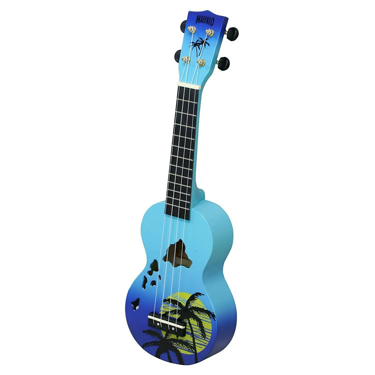 Mahalo Designer Hawaian Palm Tree Ukulele Blue Burst - Image 15