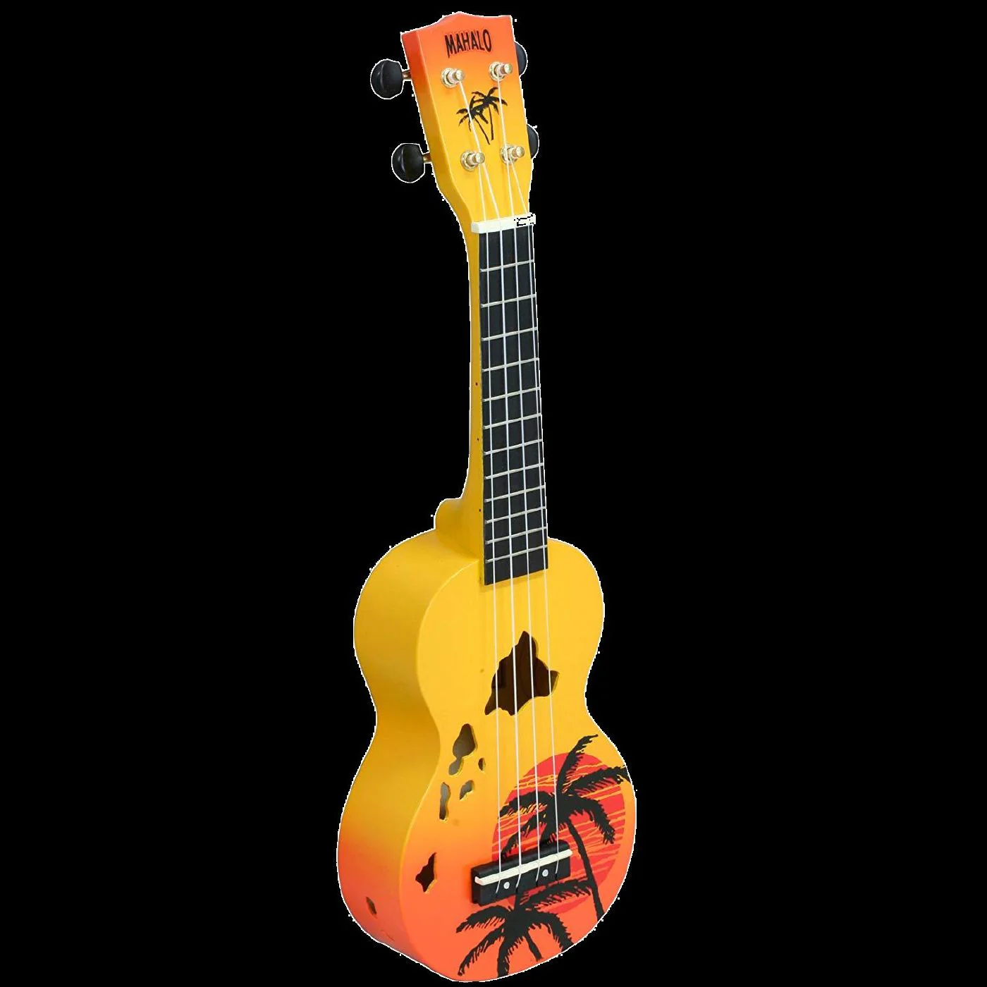 Mahalo Designer Hawaiian Palm Tree Ukulele - Orange Burst - Image 11