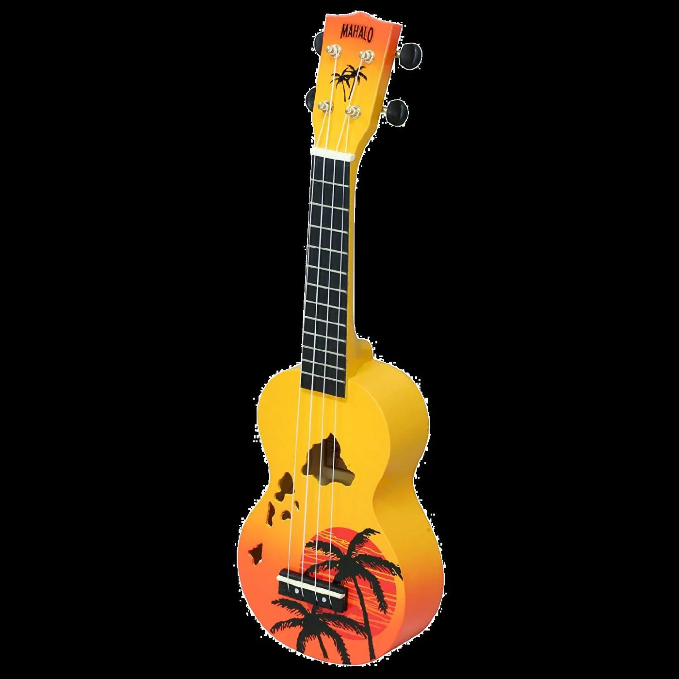 Mahalo Designer Hawaiian Palm Tree Ukulele - Orange Burst - Image 12