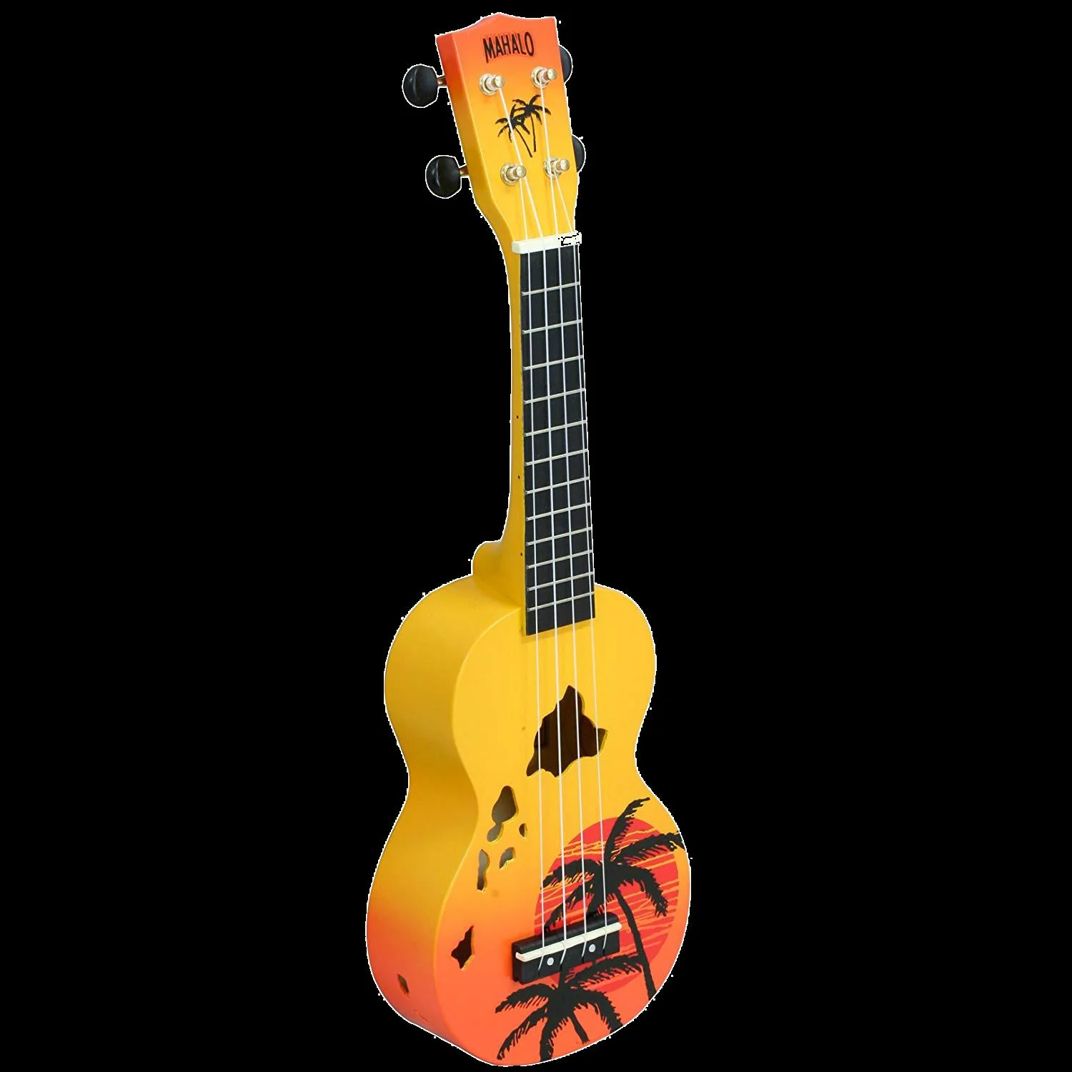 Mahalo Designer Hawaiian Palm Tree Ukulele - Orange Burst - Image 14