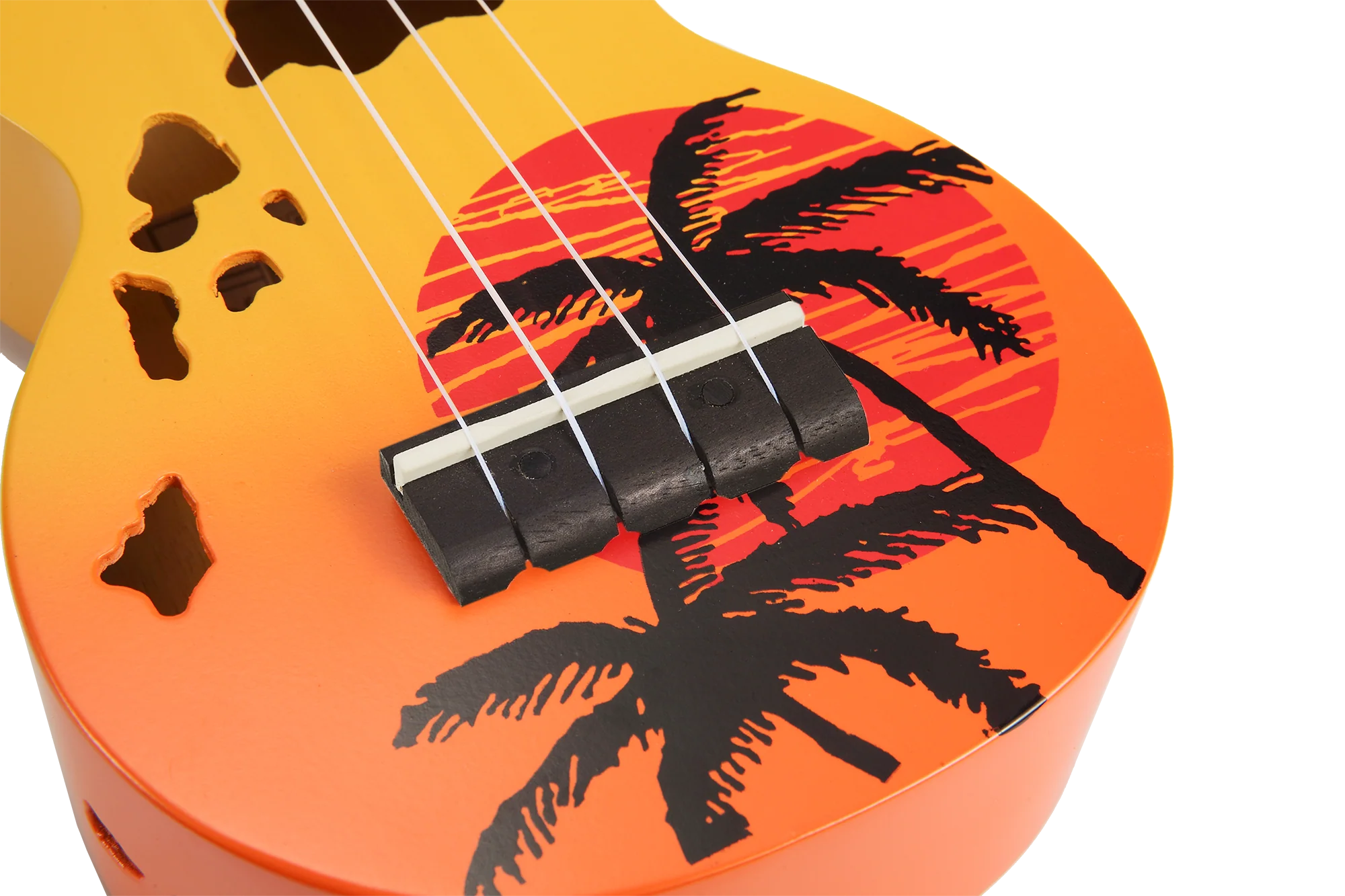 Mahalo Designer Hawaiian Palm Tree Ukulele - Orange Burst - Image 6