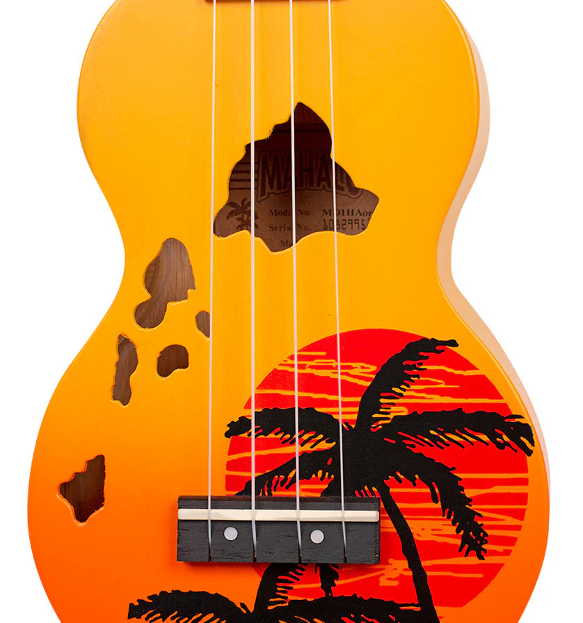 Mahalo Designer Hawaiian Palm Tree Ukulele - Orange Burst - Image 7