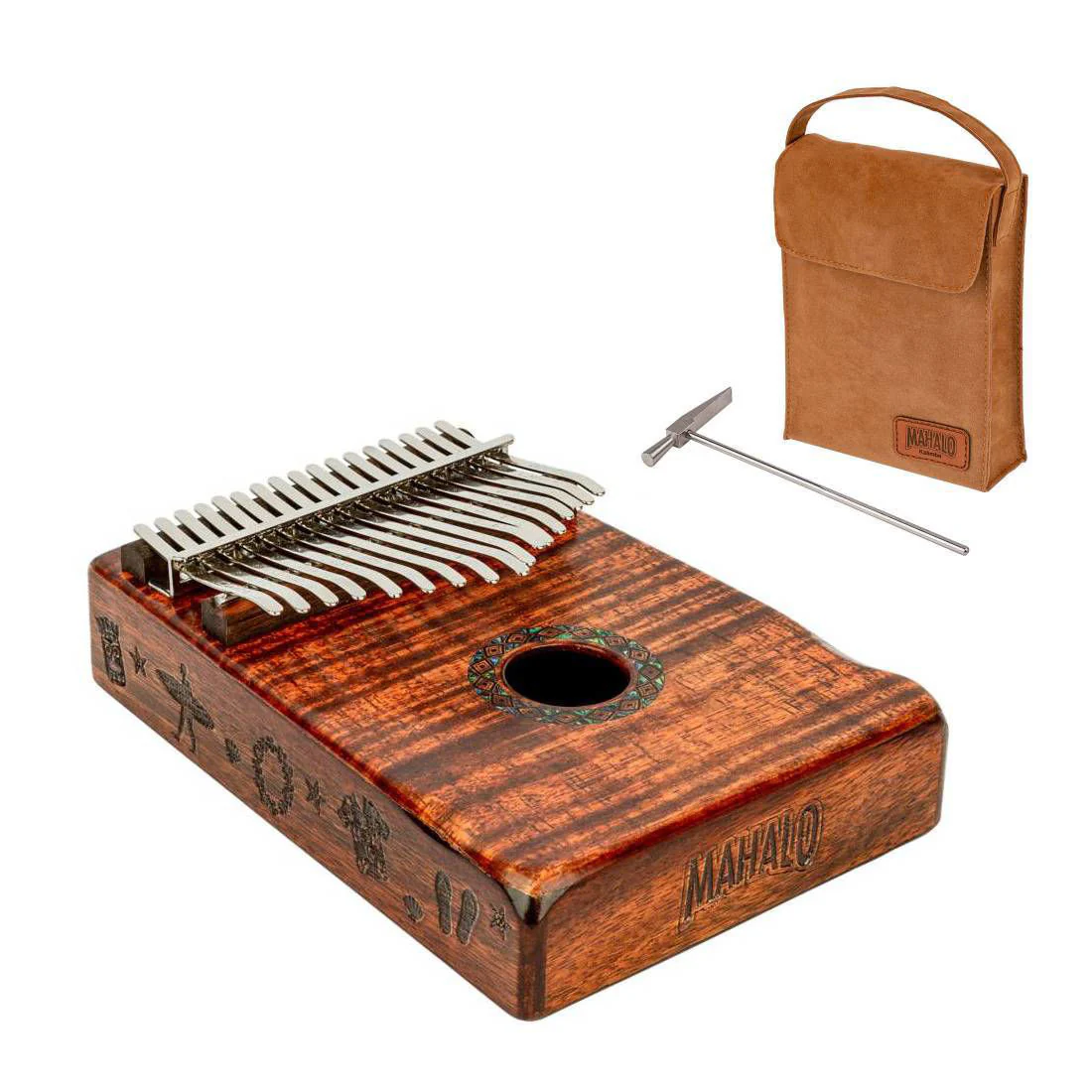 Mahalo Solid Trembesie Wood Flame Koa Kalimba - Image 11