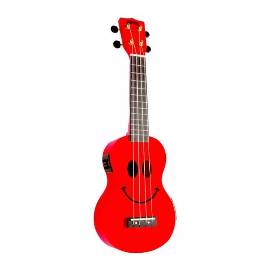 Mahalo U-SMILE-VTRD Art Series Smiley Face Soprano Ukulele in Red with Pickup - Image 2