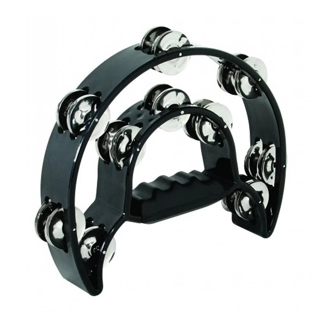 Mano Percussion 9x6inch Double Half Moon Tambourine with 20 Pairs of Jingles in Double Row - Black - Image 2