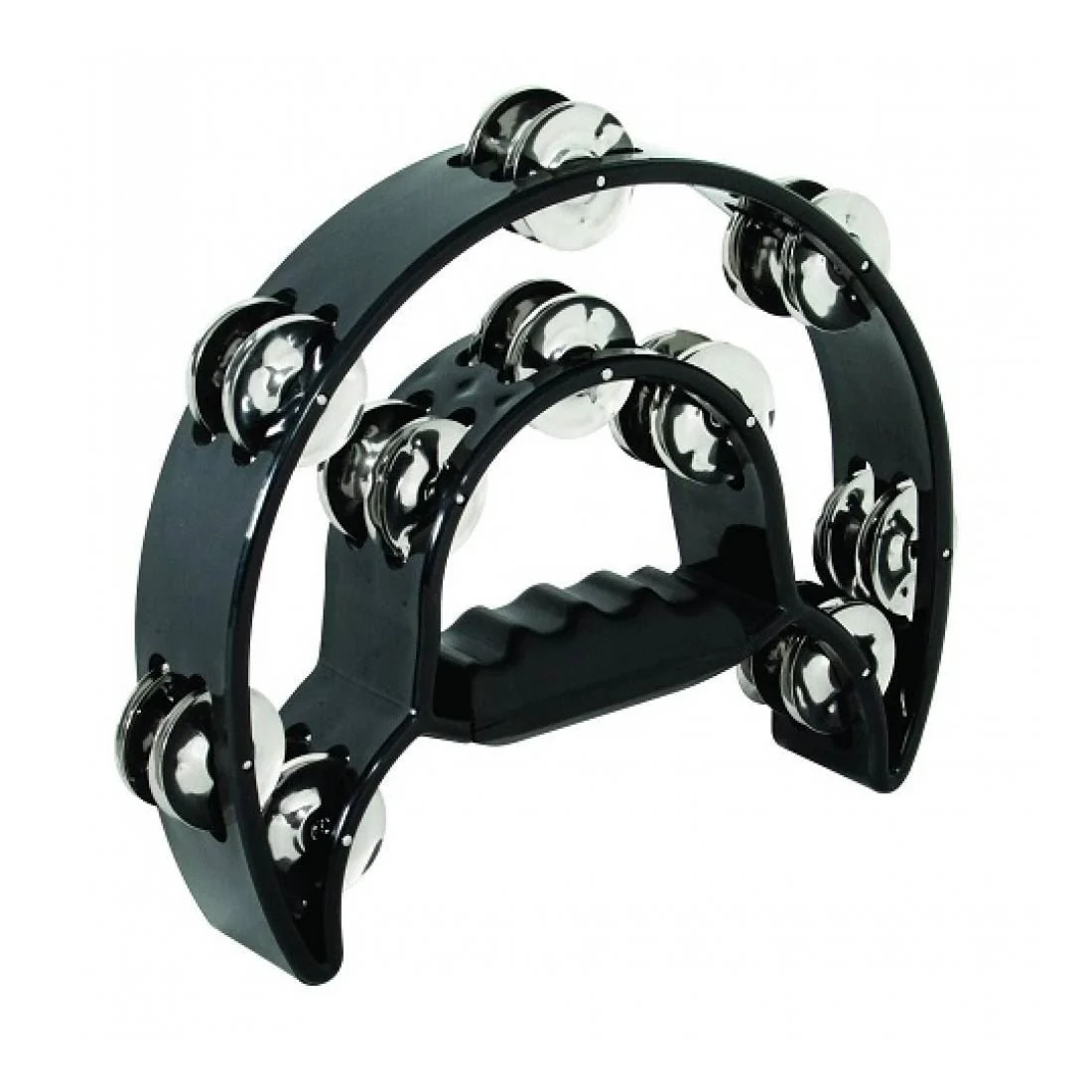 Mano Percussion 9x6inch Double Half Moon Tambourine with 20 Pairs of Jingles in Double Row - Black - Image 3