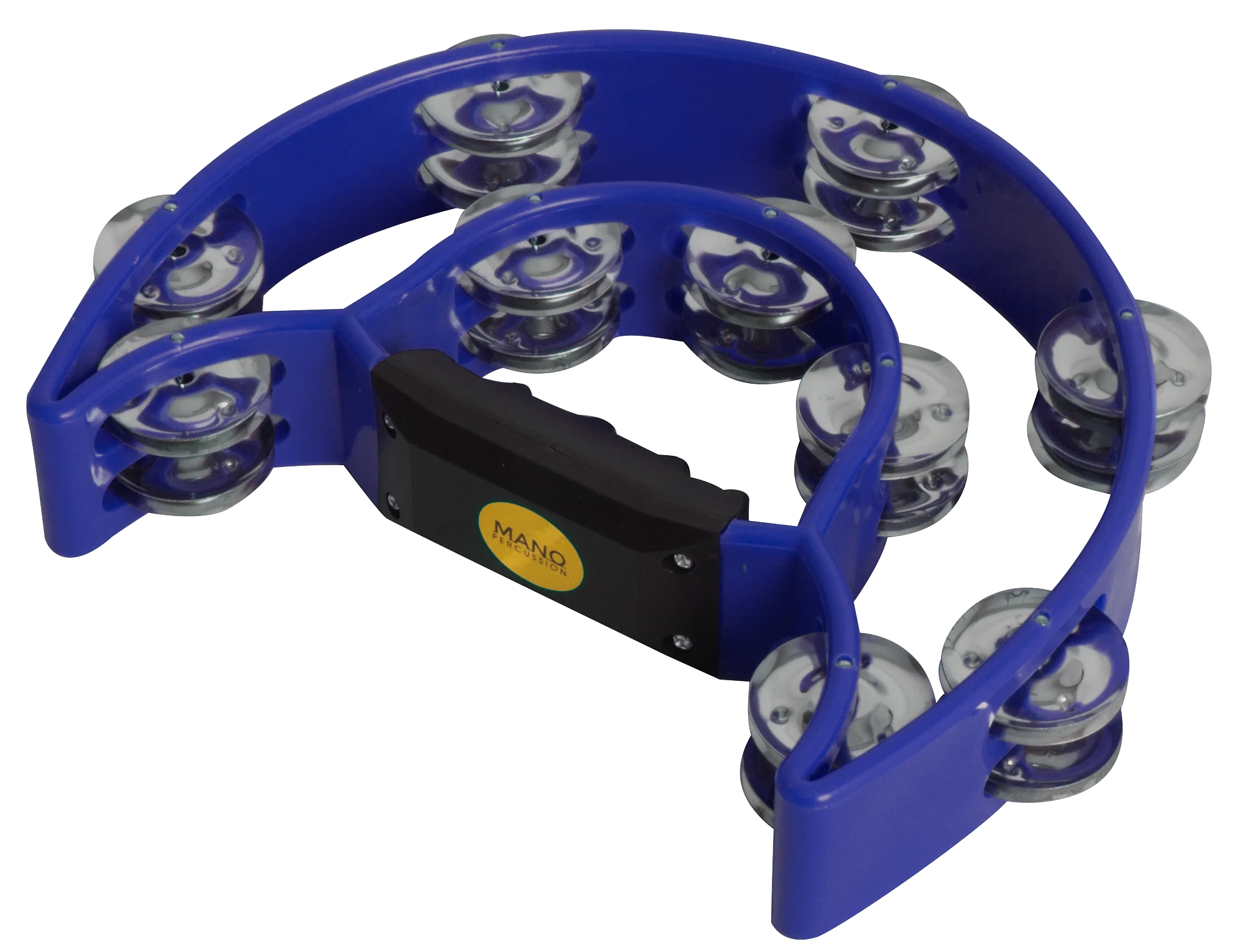 Mano Percussion 9x6inch Double Half Moon Tambourine with 20 Pairs of Jingles in Double Row - Blue