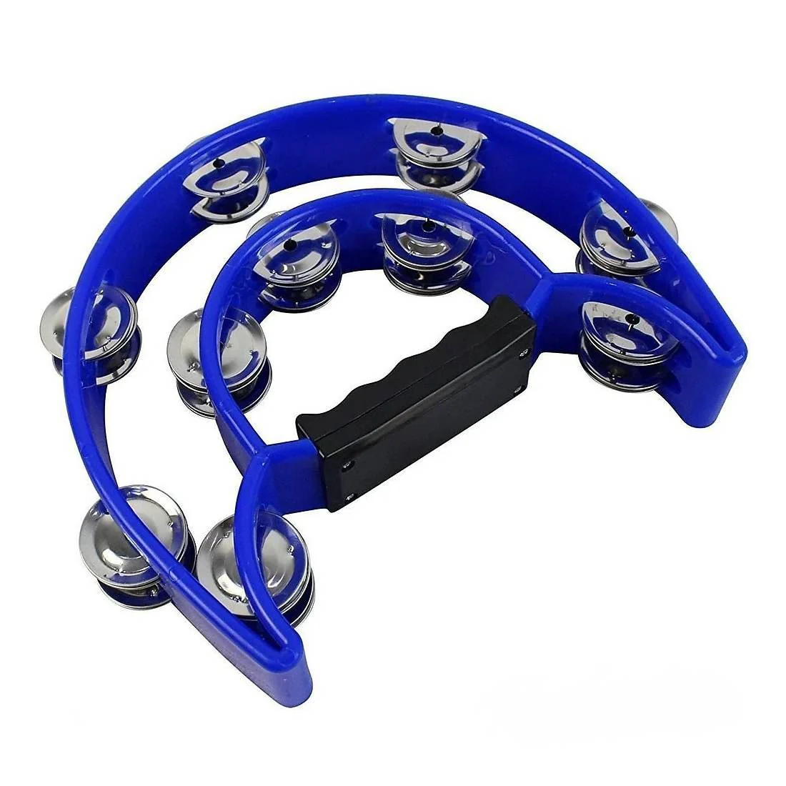 Mano Percussion 9x6inch Double Half Moon Tambourine with 20 Pairs of Jingles in Double Row - Blue - Image 3