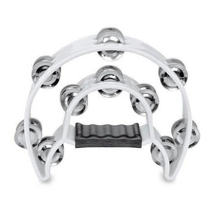 Mano Percussion 9x6inch Double Half Moon Tambourine with 20 Pairs of Jingles in Double Row - White - Image 2