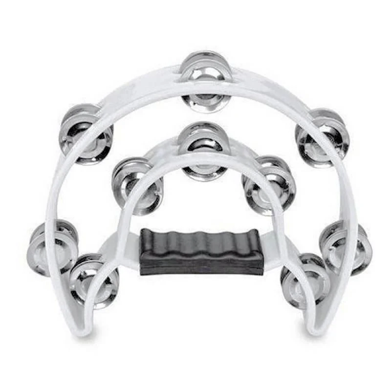 Mano Percussion 9x6inch Double Half Moon Tambourine with 20 Pairs of Jingles in Double Row - White - Image 3