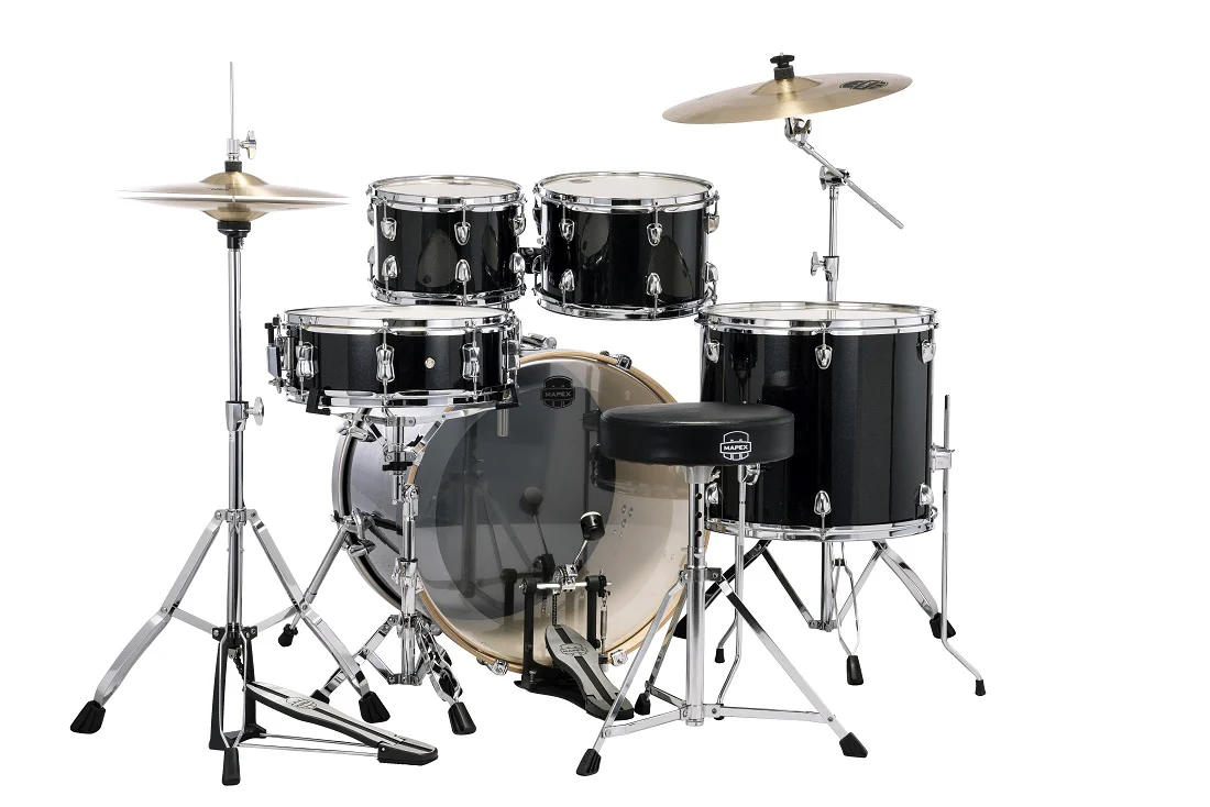 Mapex Venus 5pce 22" Drum Kit w/ Hardware & Cymbals - Black Galaxy Sparkle - Image 2