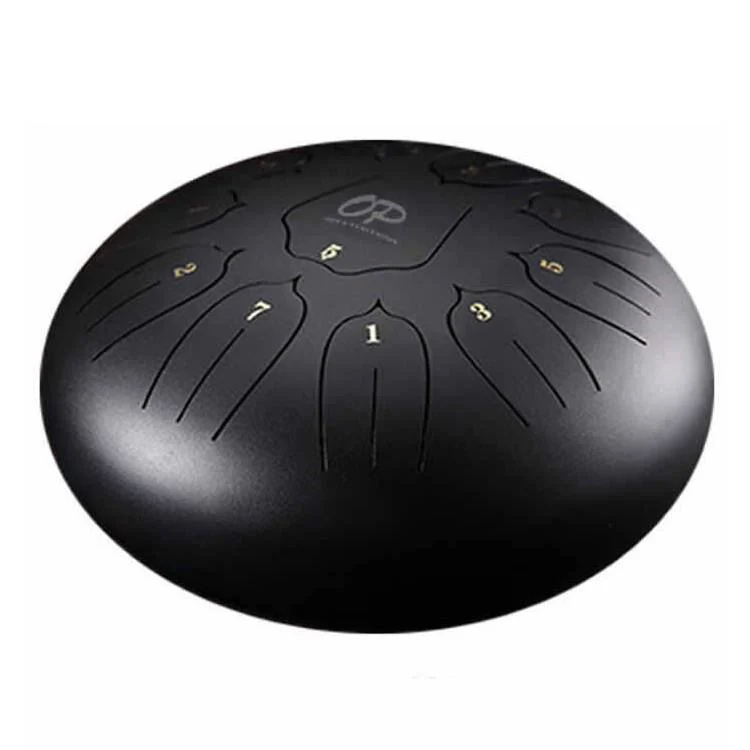 Opus Percussion 10 inch 11 Note Lotus Carved Style Tongue Drum in Black - Image 2